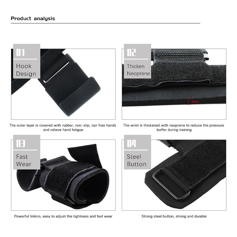 Weightlifting Hooks with Wrist Straps