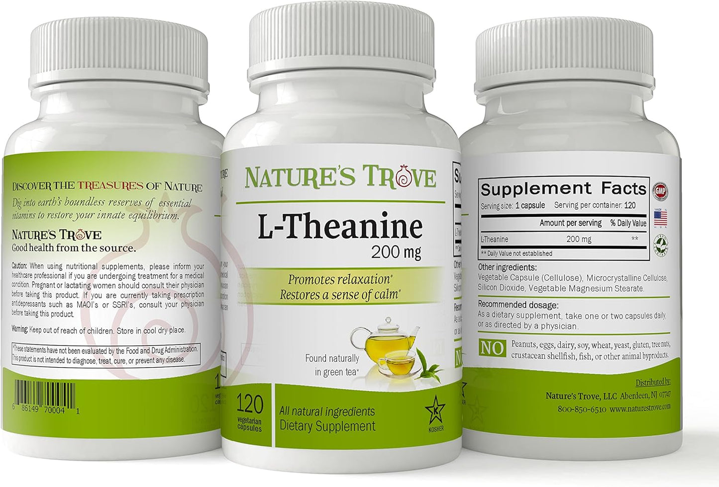 L-Theanine 200mg by Nature's Trove - 120 Vegetarian Capsules